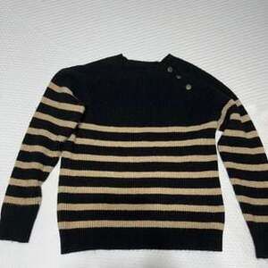 Knox Rose Black and Cream Striped Sweater with Gold Buttons #stripes